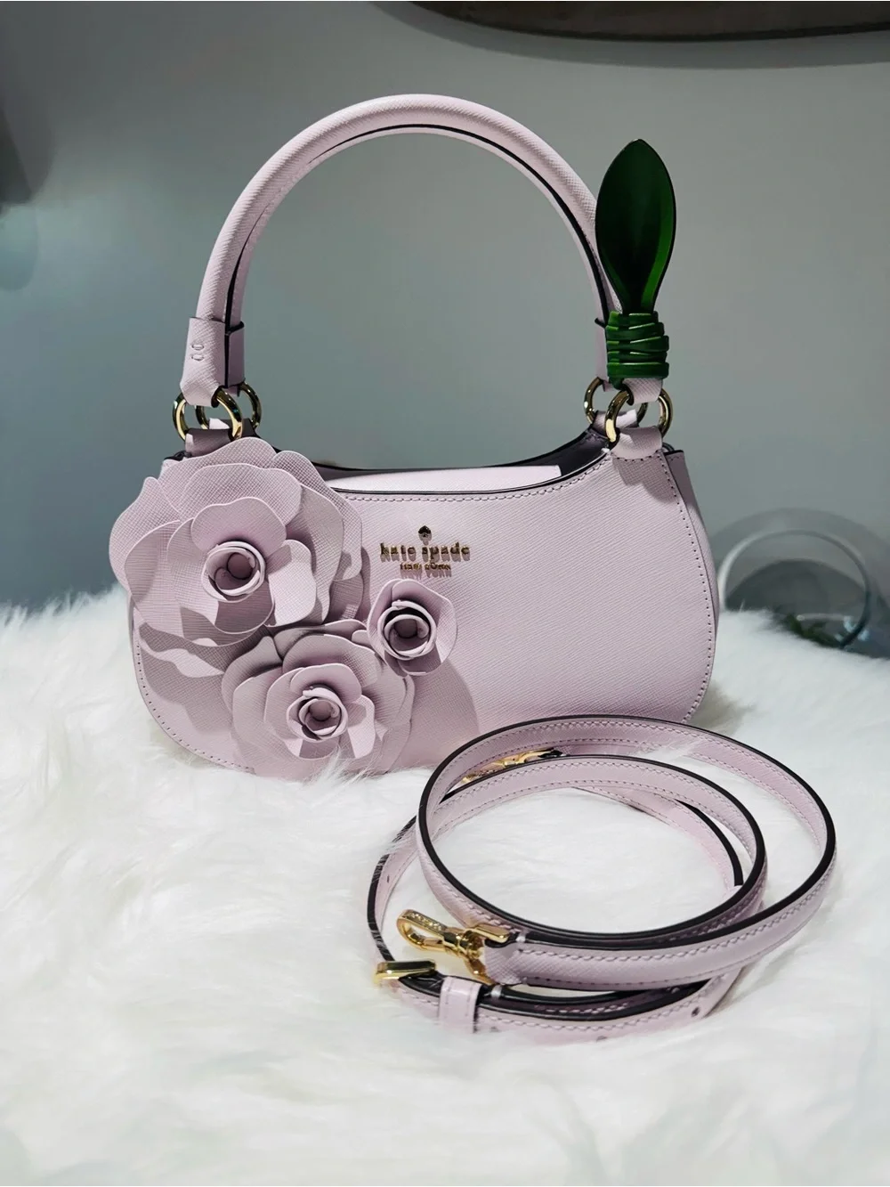 🌸 Kate Spade Nova Floral Appliqué Crescent Shoulder Bag Soft Lavender KL938